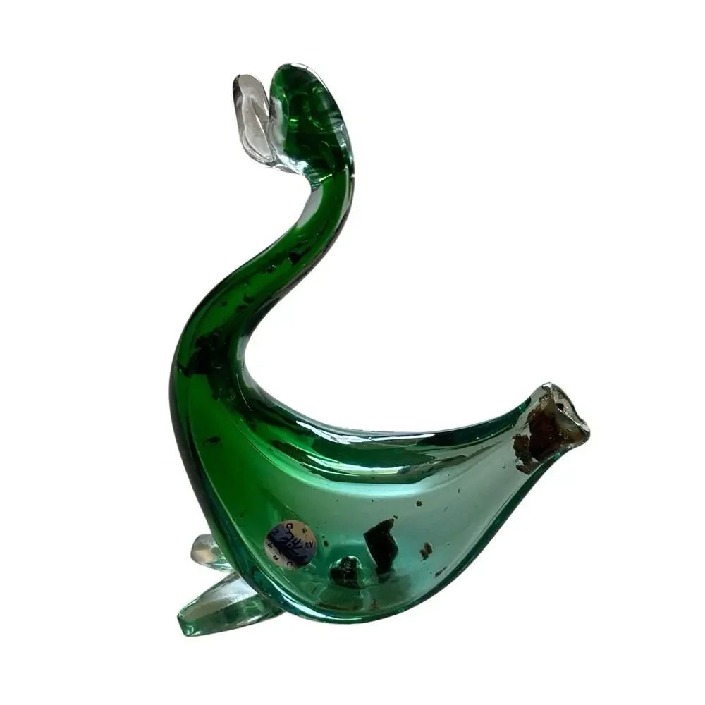Murano Archimede Seguso Green Glass Drioli Duck Swan Decanter Bottle 1960s 6.75